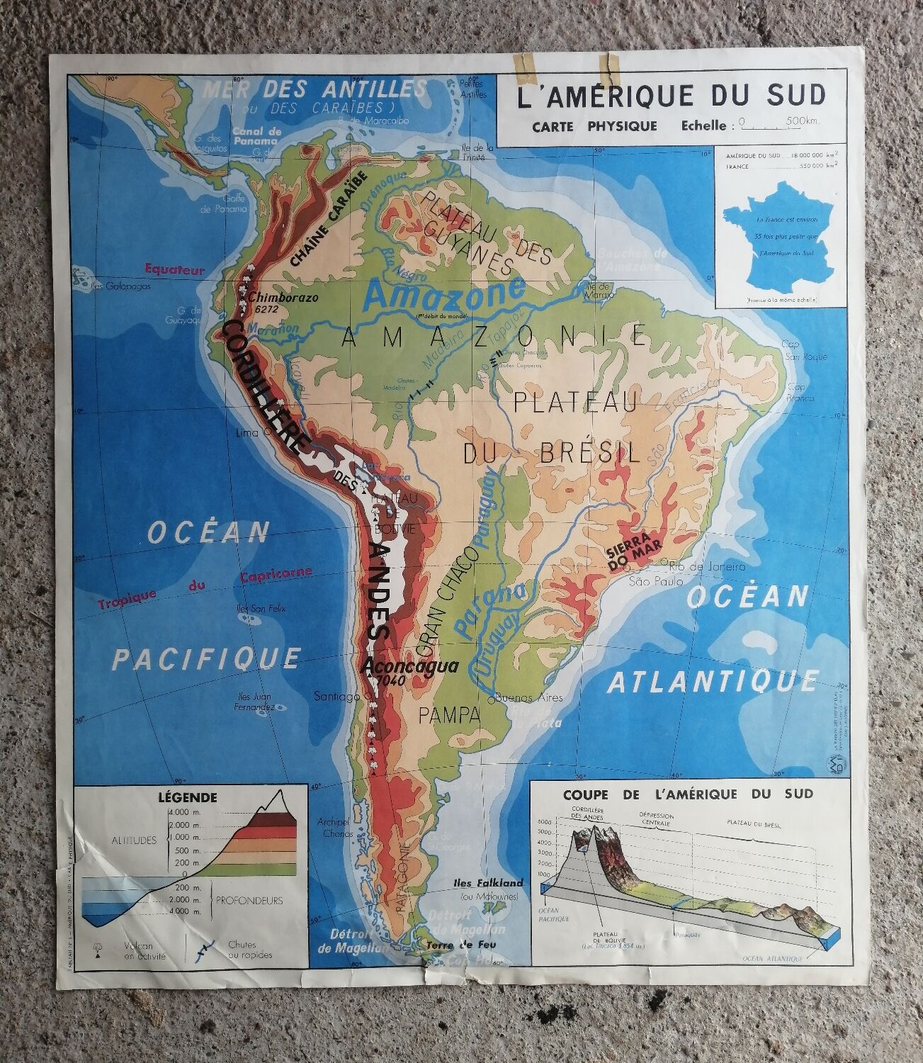 Vintage school map mdi Oceania - South America.