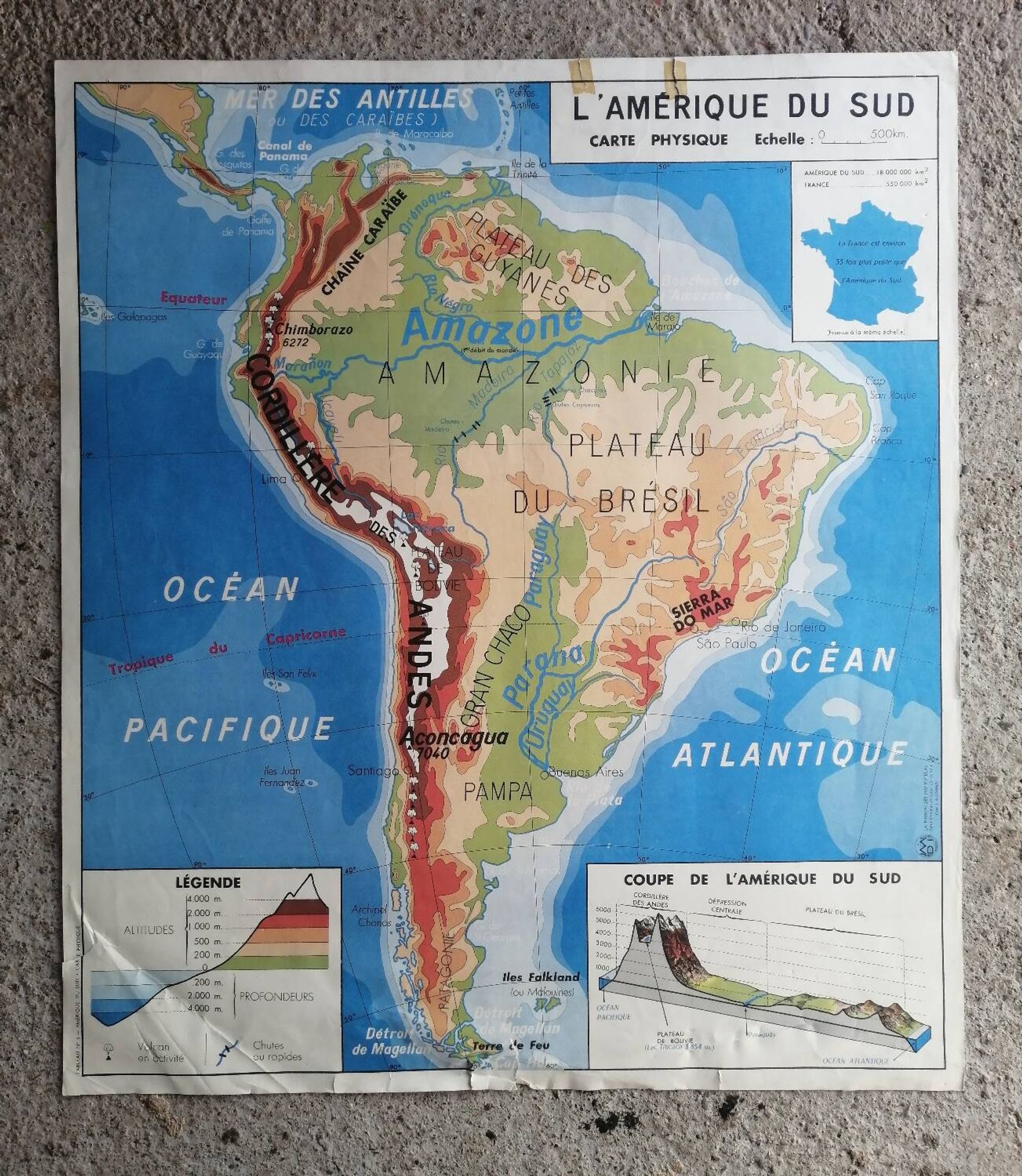 Vintage school map mdi Oceania - South America.