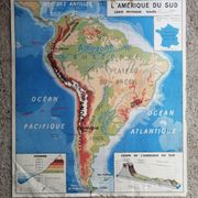 Vintage school map mdi Oceania - South America.