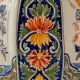 Delft-style ceramic table lamp from France around 1900 with a new blue velvet shade.