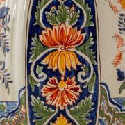 Delft-style ceramic table lamp from France around 1900 with a new blue velvet shade.