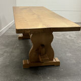 Vintage large French blonde oak monastery dining table, 1960s.