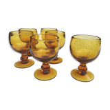 6 amber bubble-blown water glasses