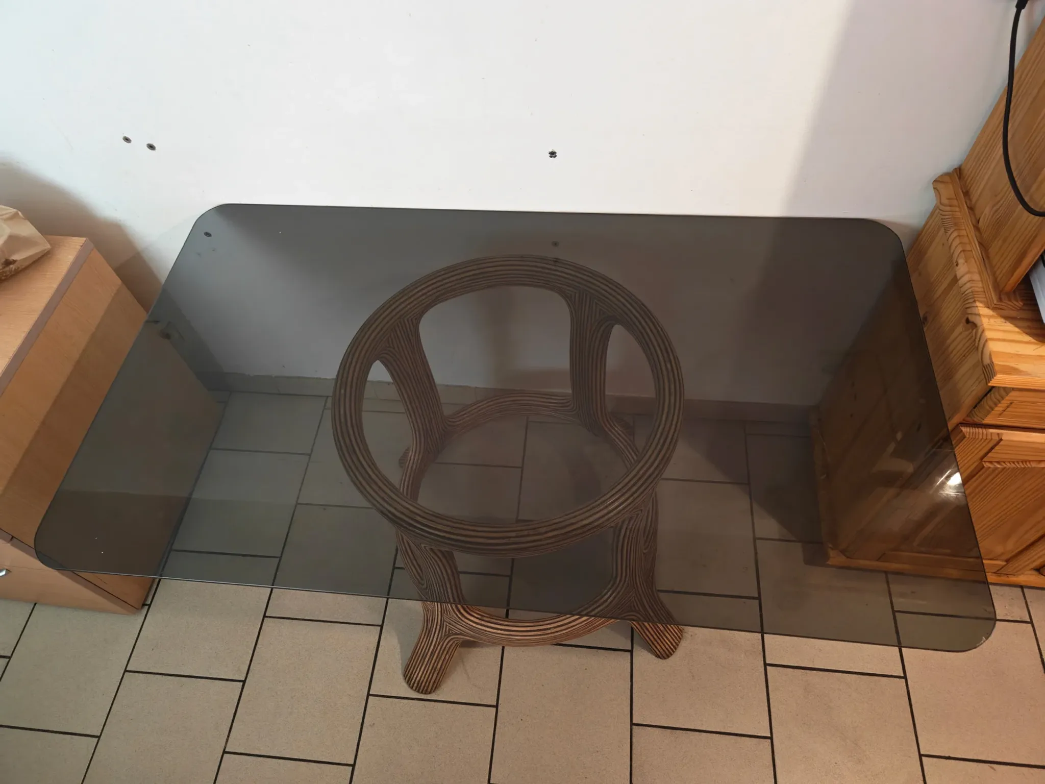 Old table in tinted glass