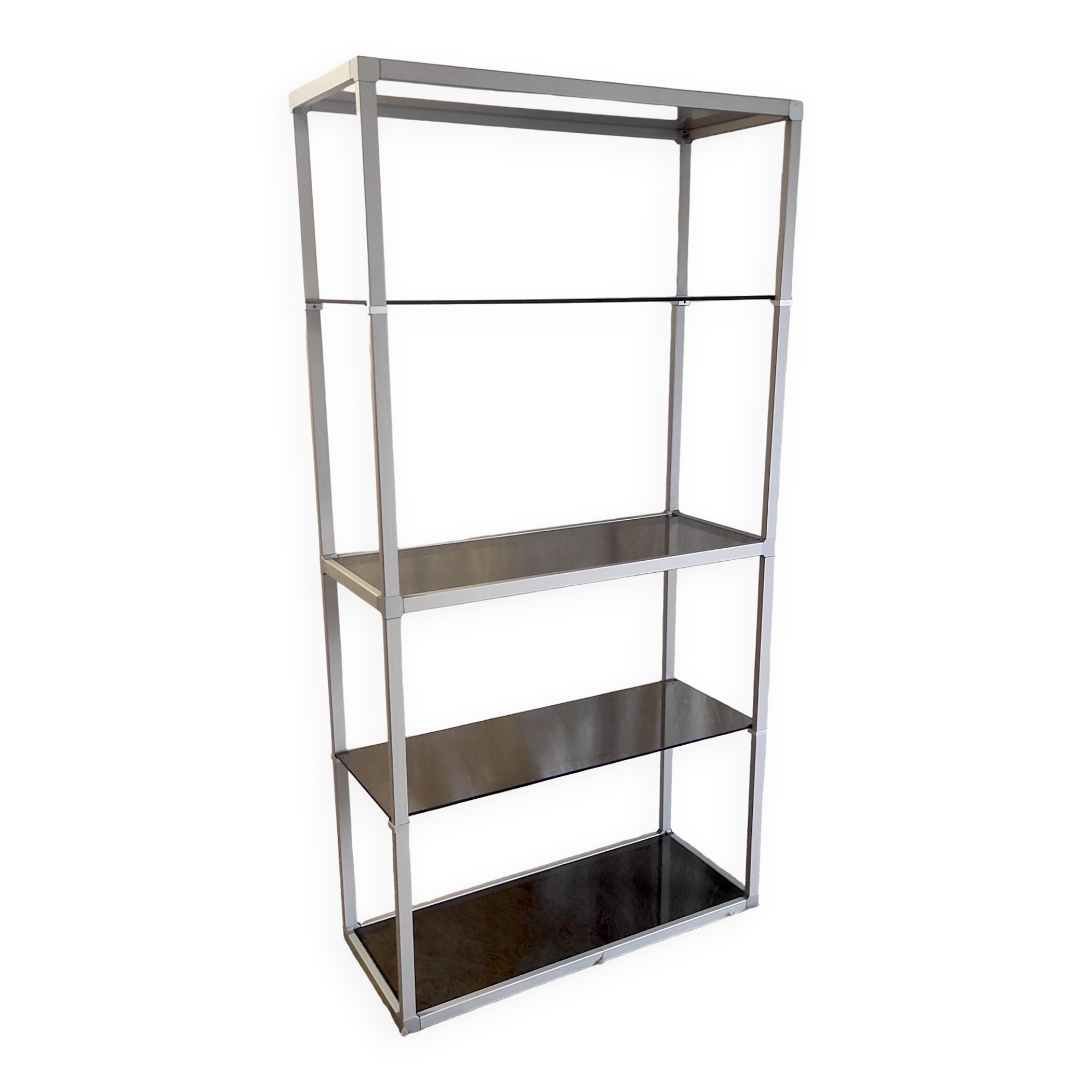 Design shelf in aluminum and smoked glass 70s/80s