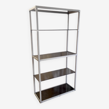 Design shelf in aluminum and smoked glass 70s/80s