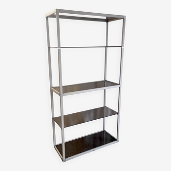 Étagère design en aluminium et verre fumé années 70/80