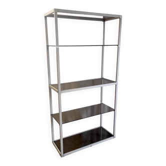 Design shelf in aluminum and smoked glass 70s/80s