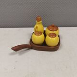 Petit ensemble de table suédois en céramique et bois, années 1980