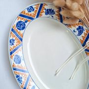 Oval dish Moulin des Loups Canada blue and orange Art Deco/Art Nouveau