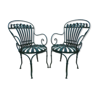 Paire de chaises de jardin en fer forgé par François Carre