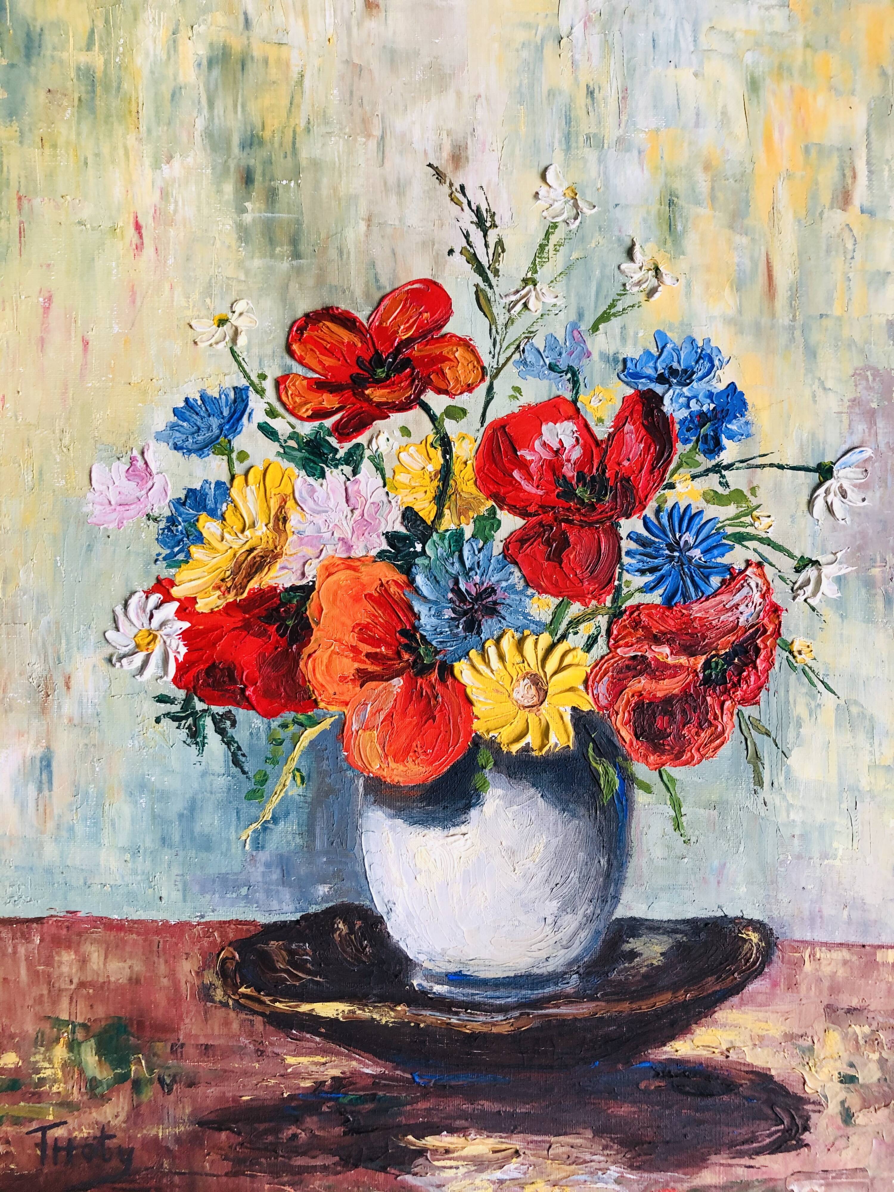 Oil on canvas: Still life with bouquet