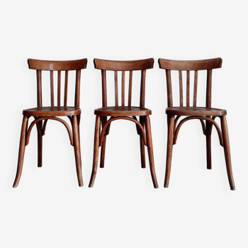 Set of 3 old wooden bistro chairs