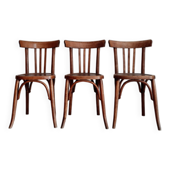 Set of 3 old wooden bistro chairs