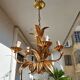 Chandelier gilded metal leaves by Hans Kogl, 1970's