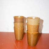 Tasses à café en grès brun moderne du milieu du siècle avec glaçure blanche
