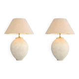 Pair of sand-colored terracotta and brushed brass table lamps