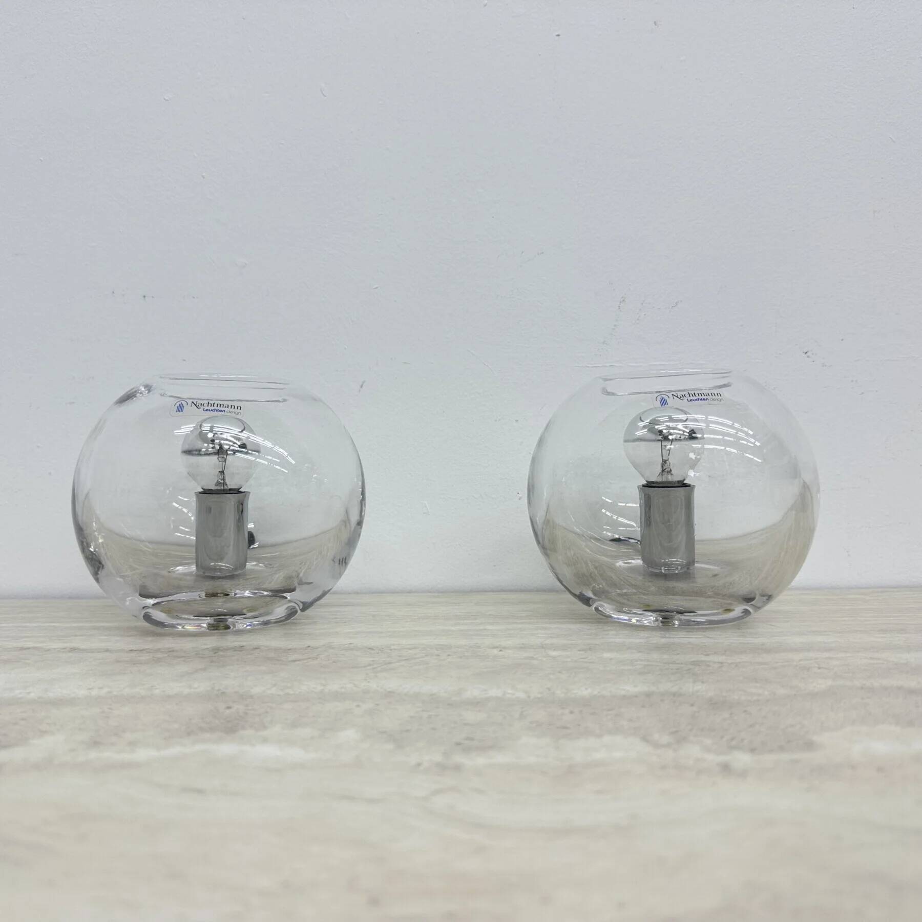 Pair of Nachtmann Leuchten design sphere crystal table lamps, 1970s