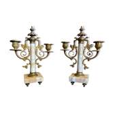Paire de candélabres double Art nouveau en marbre et laiton, France