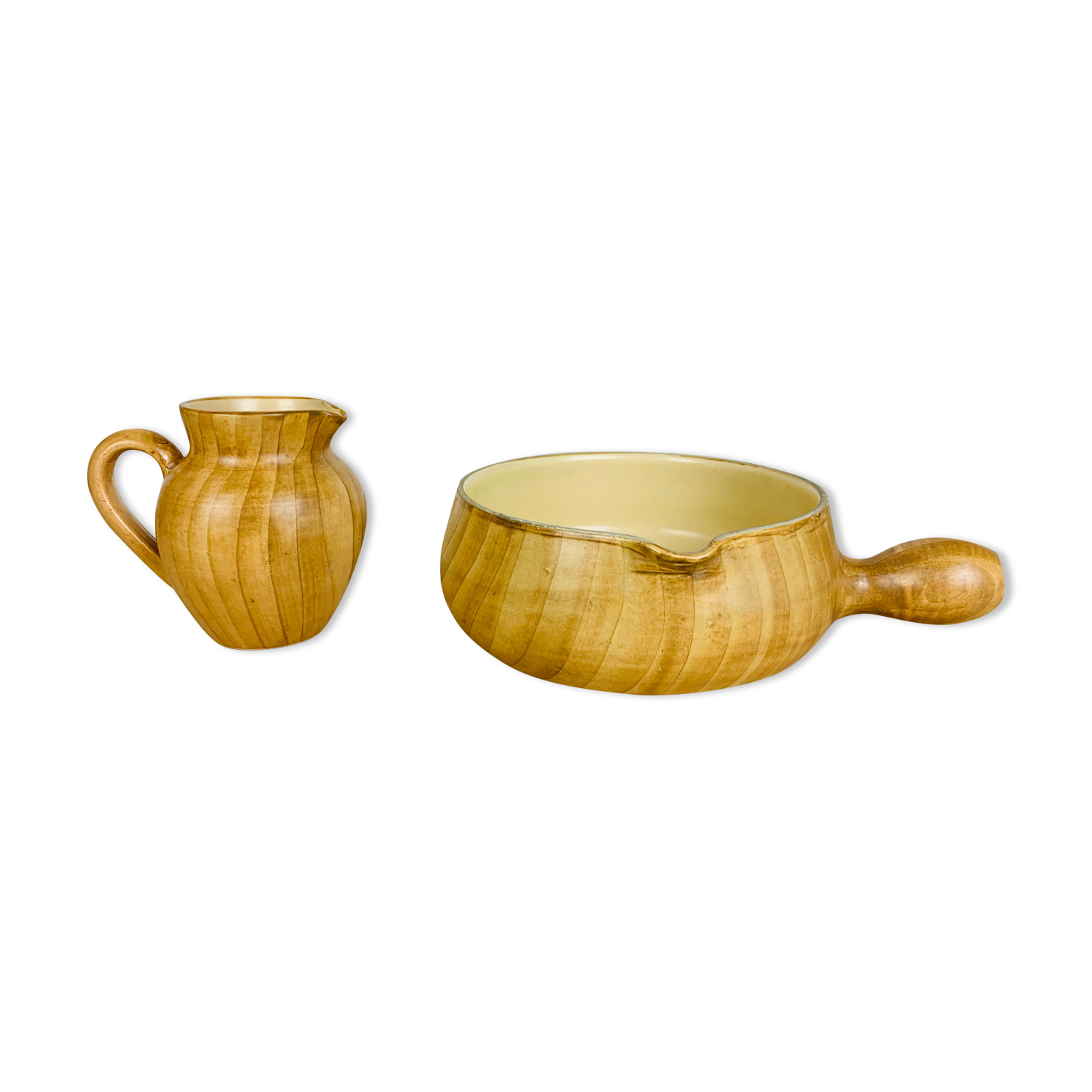 Pitcher and pan Grandjean Jourdan Vallauris, ceramic wood effect