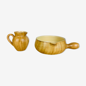 Pitcher and pan Grandjean Jourdan Vallauris, ceramic wood effect