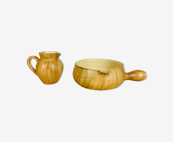 Pitcher and pan Grandjean Jourdan Vallauris, ceramic wood effect