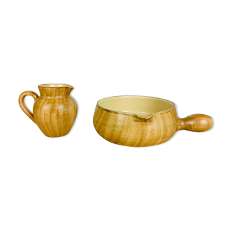 Pitcher and pan Grandjean Jourdan Vallauris, ceramic wood effect