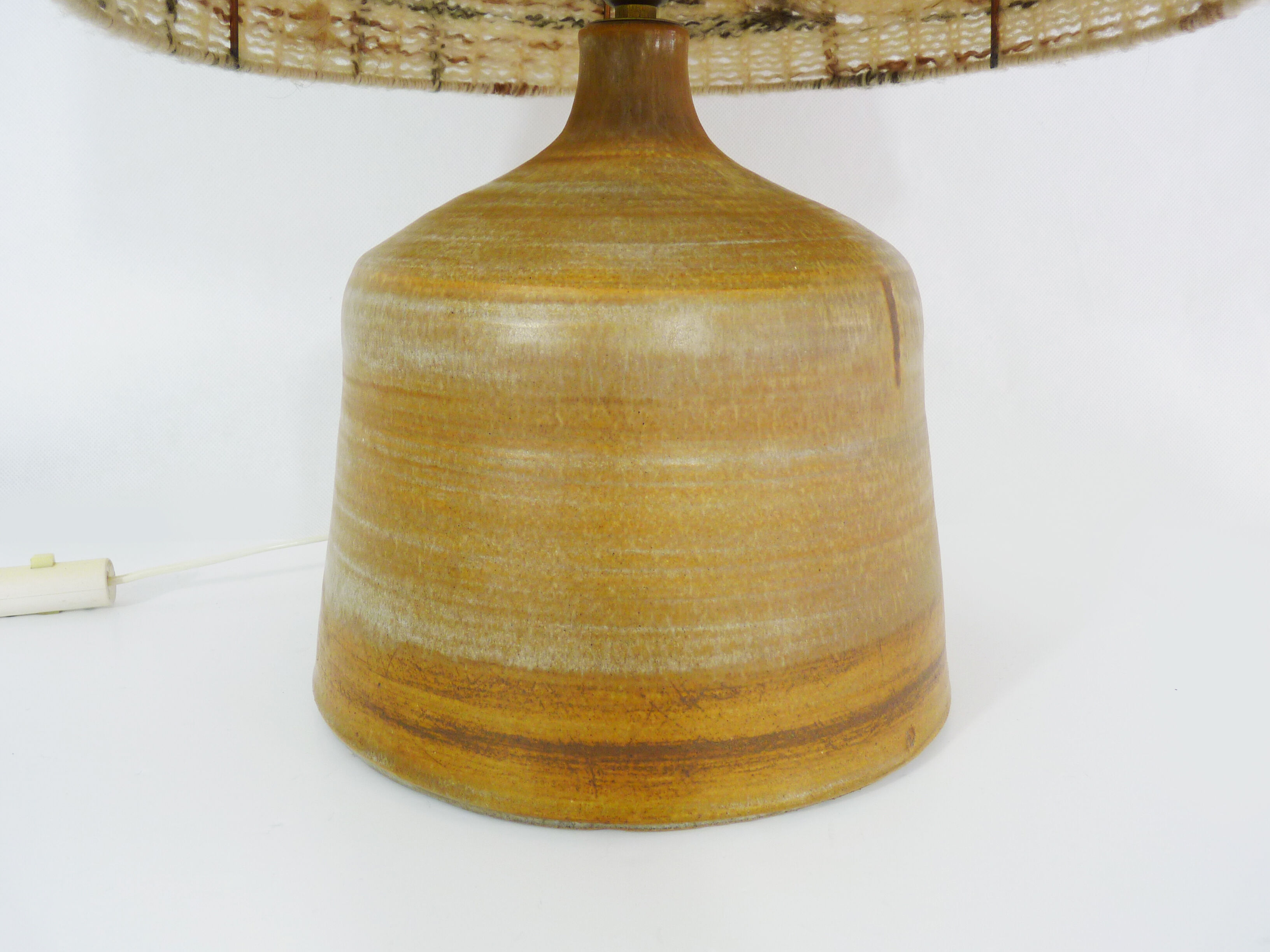 Vintage stoneware lamp and wool lampshade, year 60
