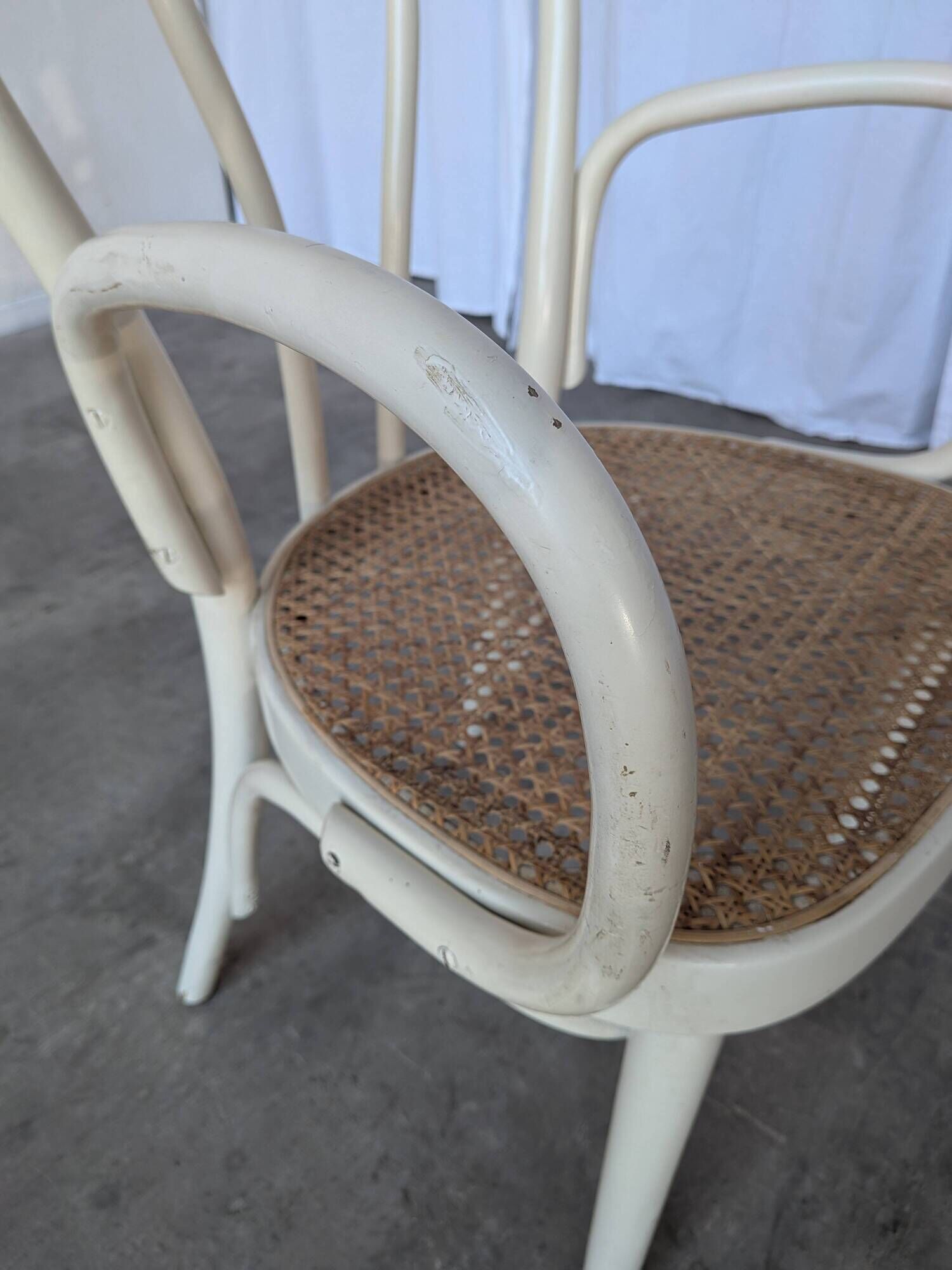 Vintage Thonet Style Dining Chair: White Beech Bentwood Cane Seat