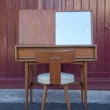 Vanity unit and its swivel armchair, Scandinavian furniture, desk, console, 50s