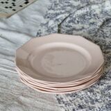 6 assiettes à dessert vintage faïence rose pâle – Forme octogonale