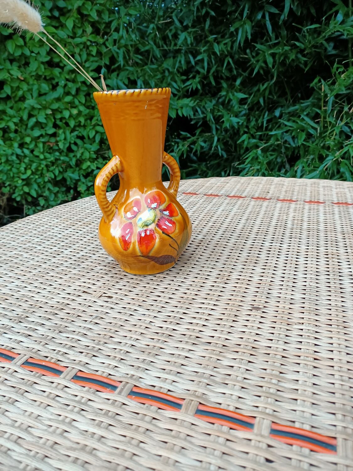 Wooden and rattan dining table