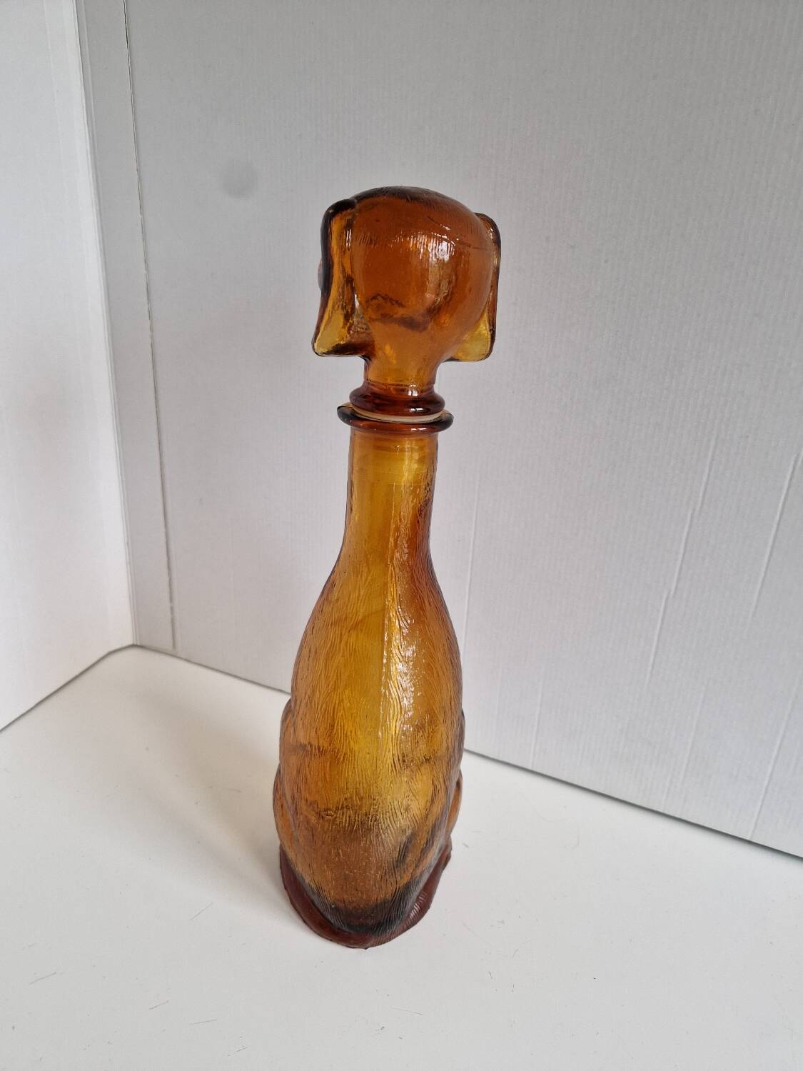 Vintage Amber Glass Dachshund Dog Shaped Bottle