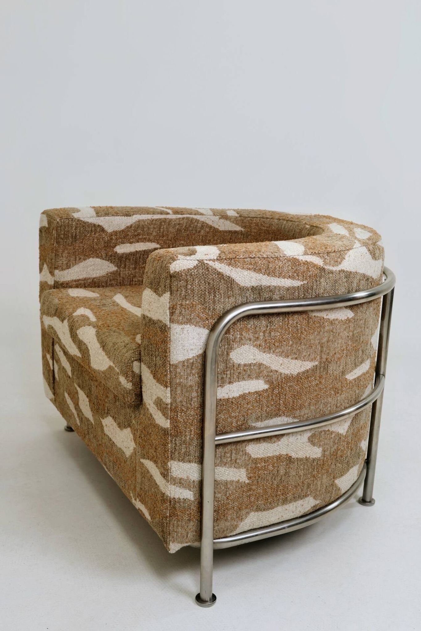 Vintage Bauhaus Club Chair Jacquard & Chrome, Fully Restored 