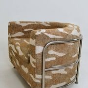 Vintage Bauhaus Club Chair Jacquard & Chrome, Fully Restored 