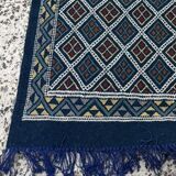Hand-woven blue hallway rug in natural wool
