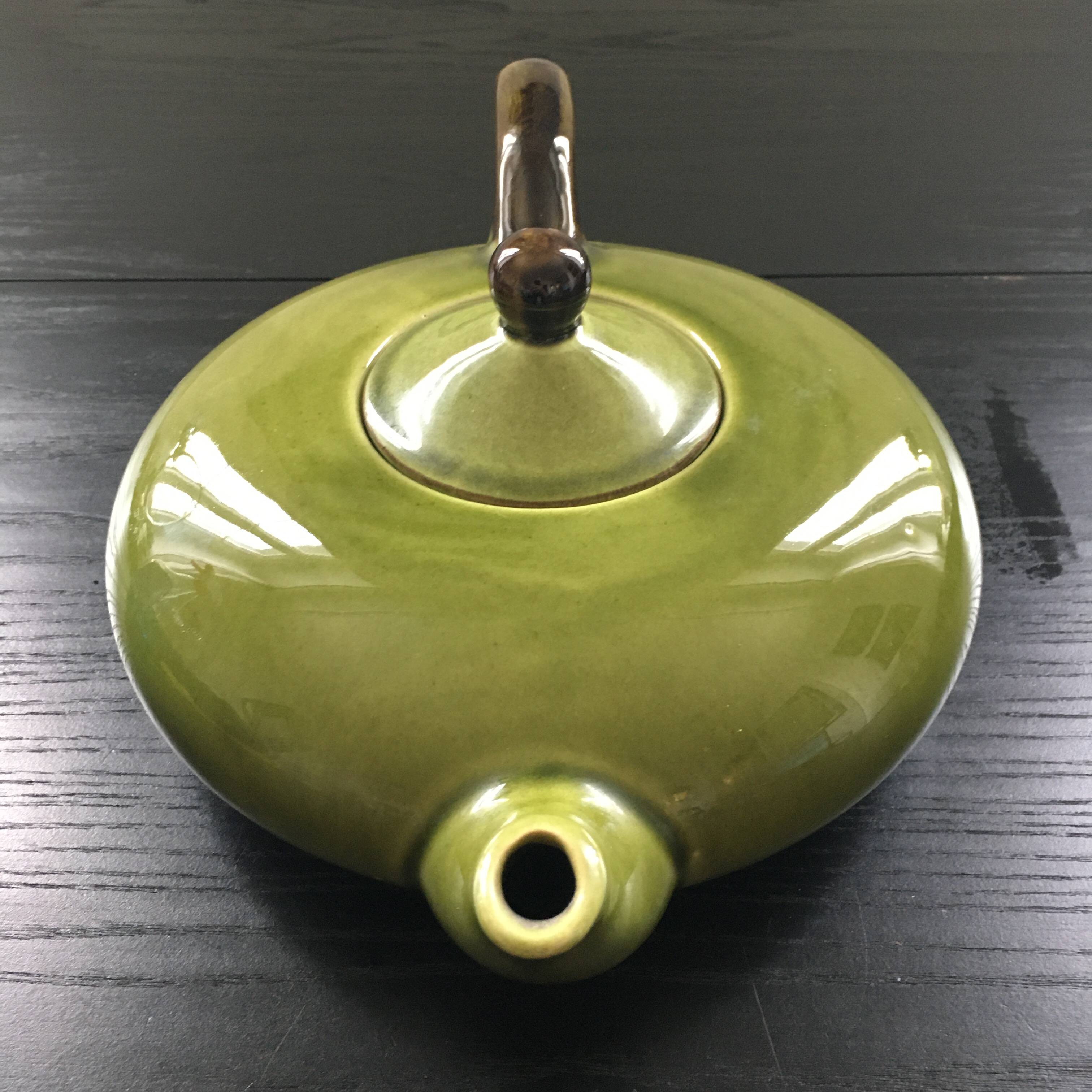 Large olive green Provençal teapot