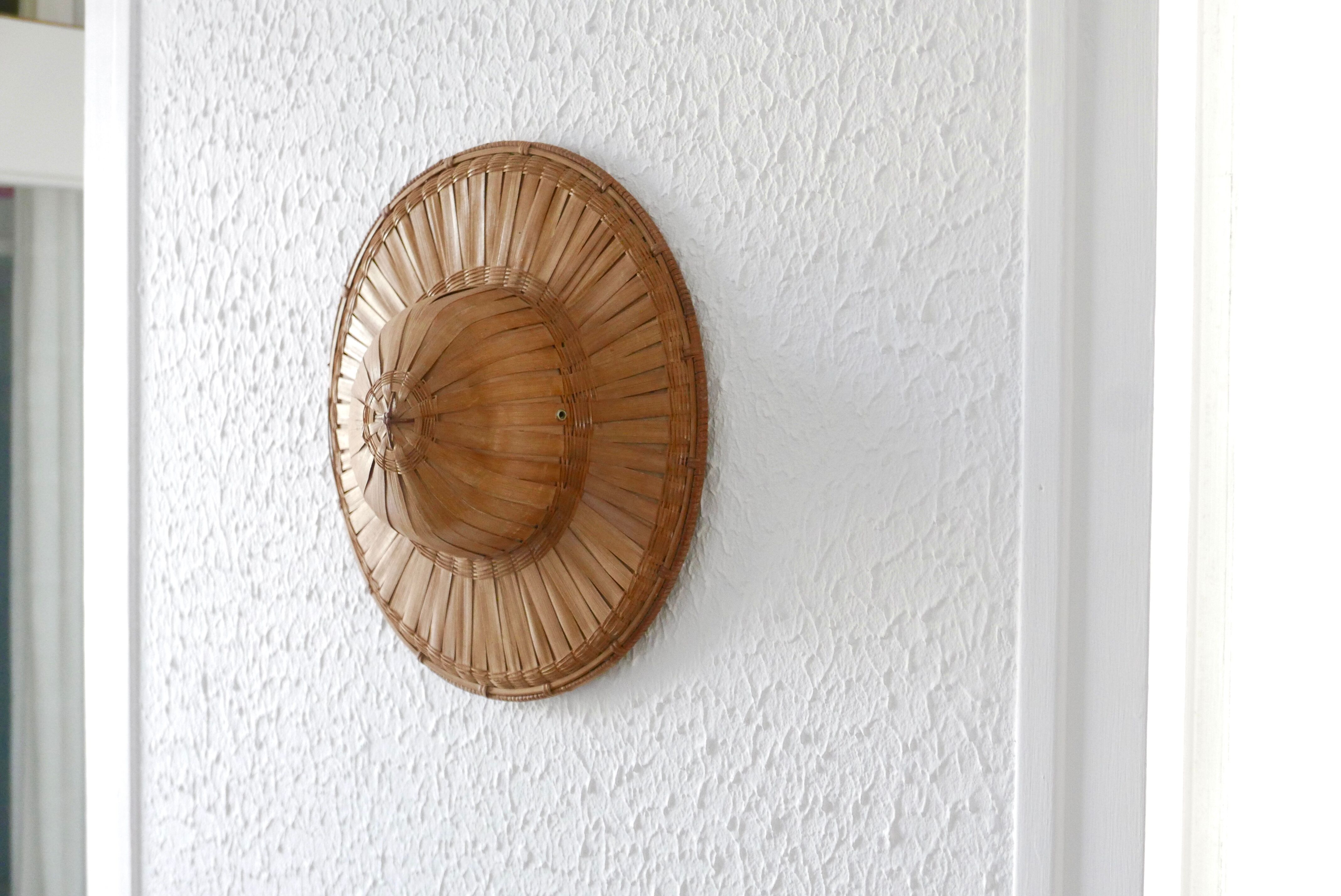 Braided ethnic hat, wall decoration, 70s