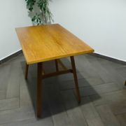 Brussels Style Retro Table with Red Woven Shelf