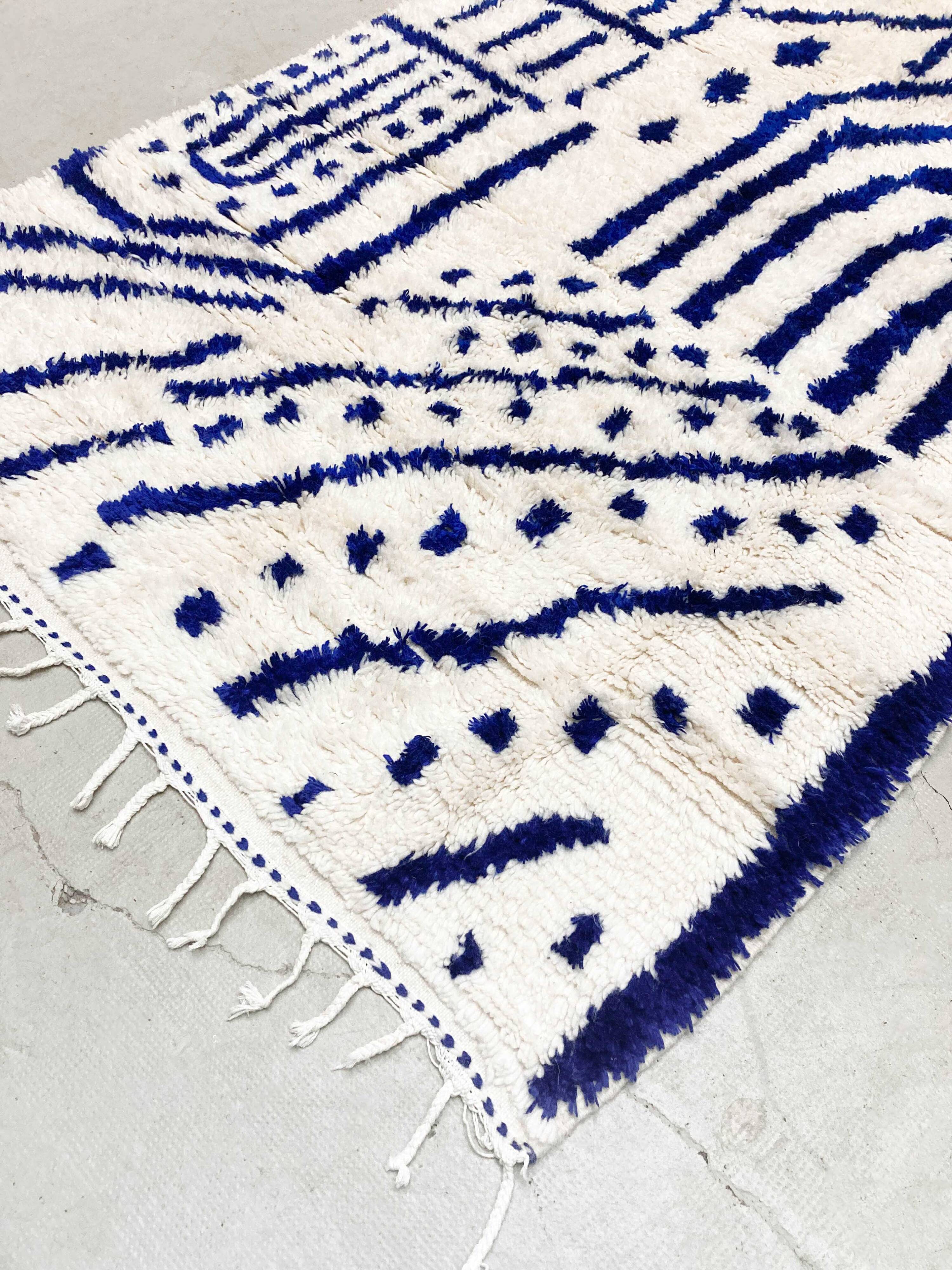 Azilal Moroccan Berber rug with majorelle blue patterns 2.53x1.45m new