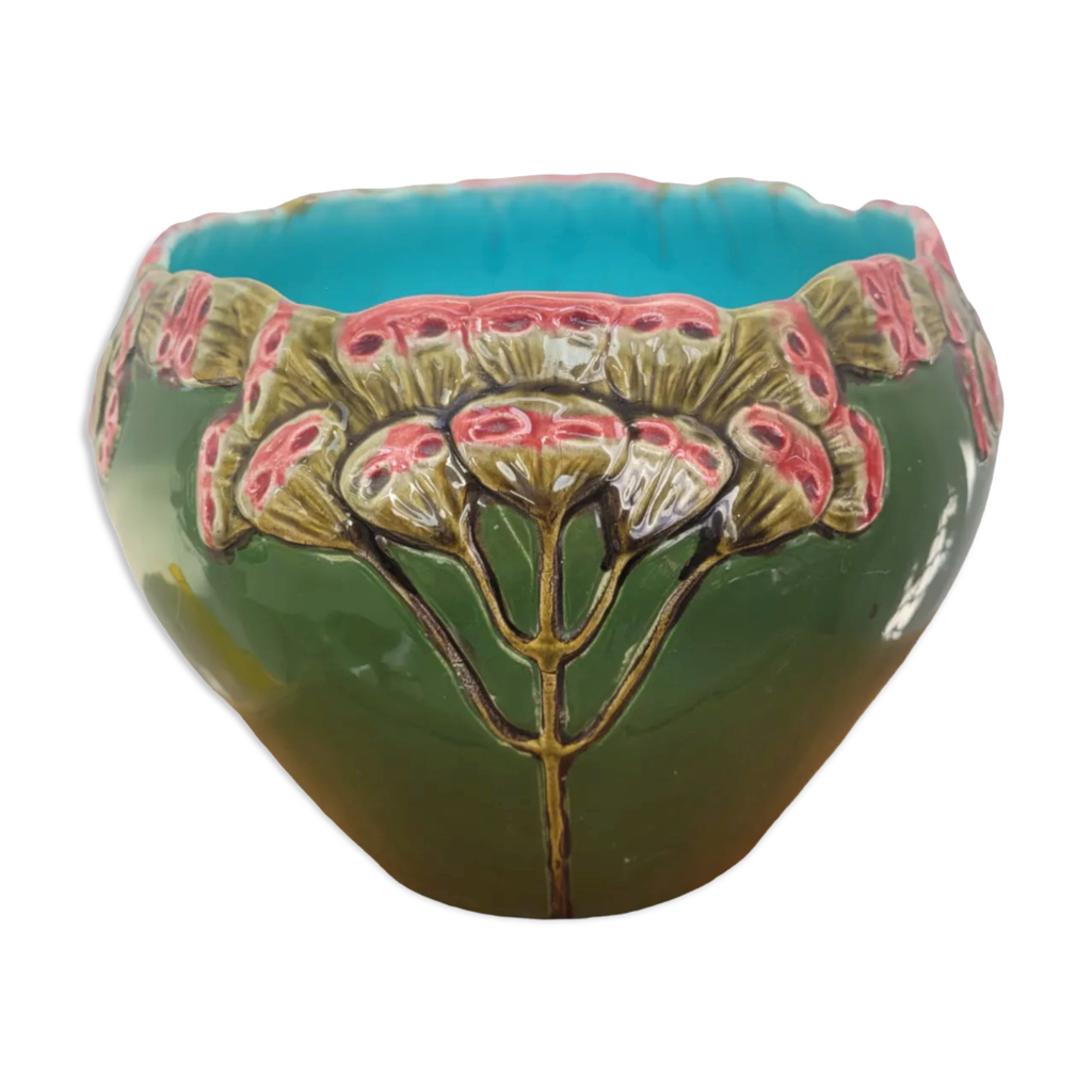 Cache pot barbotine motif floral art nouveau | Selency