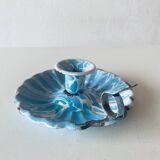 Old blue enameled metal candle holder