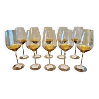 10 Gobi Kare wine glasses Vintage design glass Color: Gold