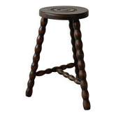 Antique turned wooden tripod stool
