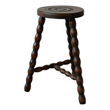 Antique turned wooden tripod stool