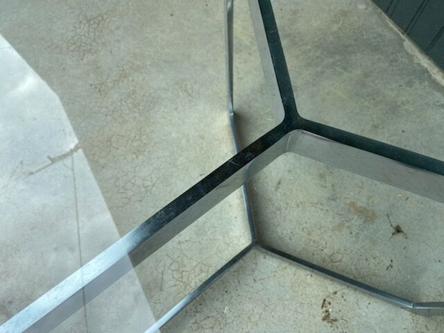 Large round table slab of stainless glass base