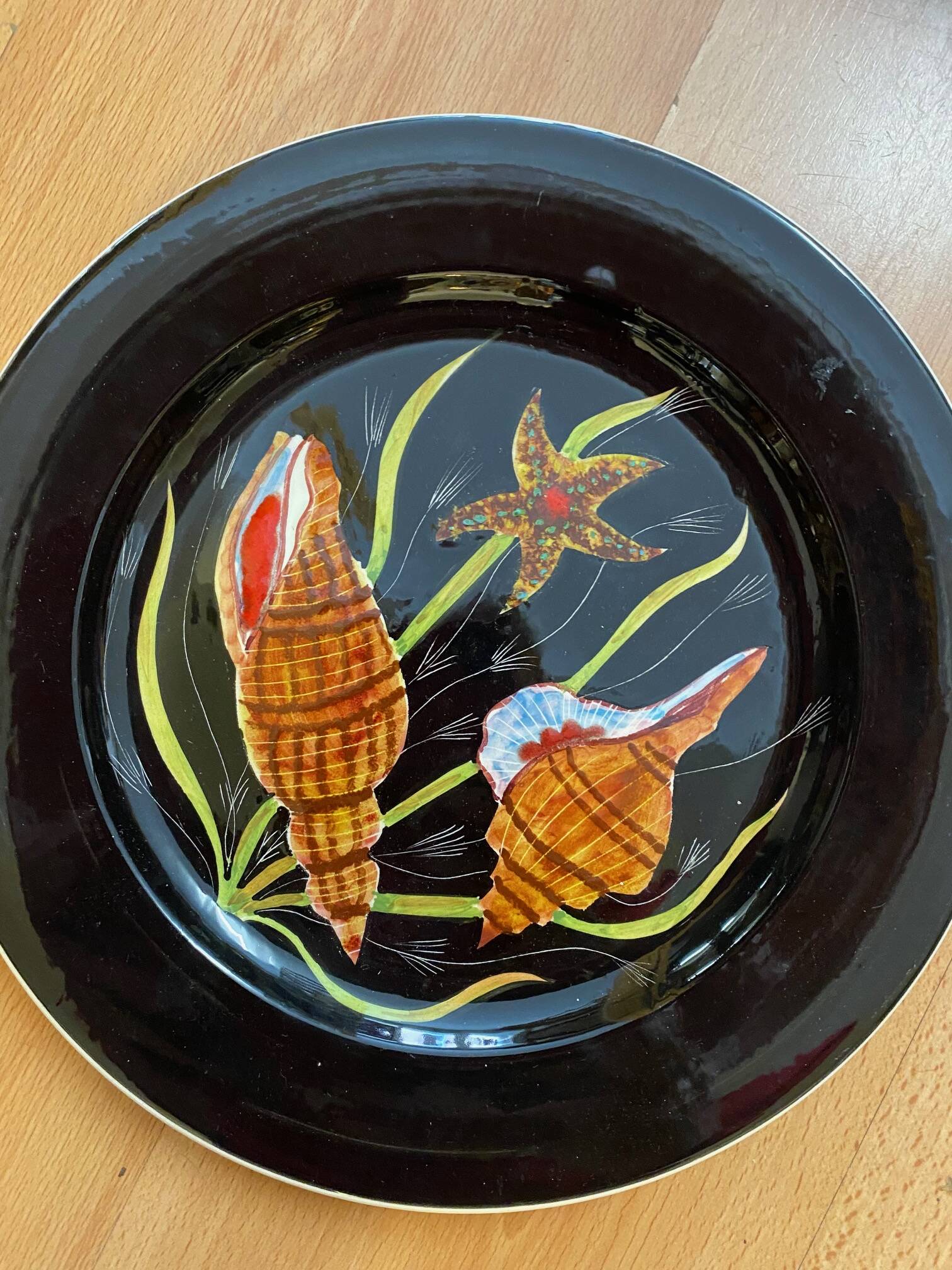 Quimper earthenware guy trevoux plate starfish and shells decor 1970s