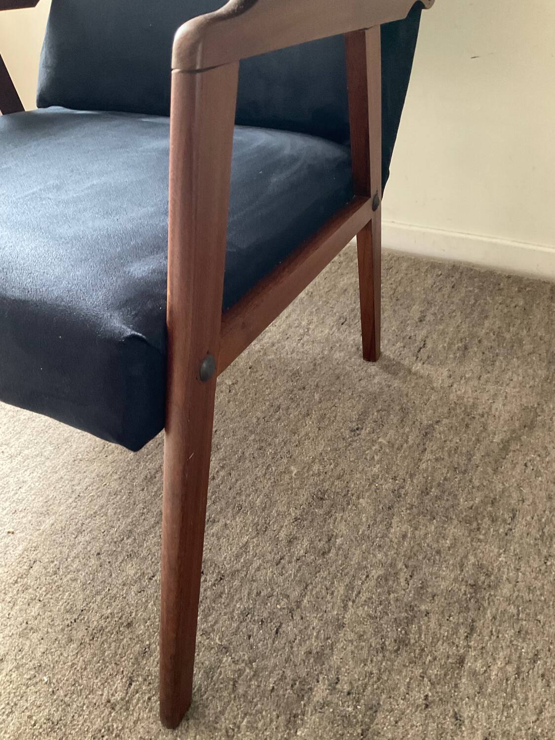 Scandinavian teak and velvet armchair from the 60s