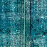 Distressed Turkish Runner 272x78 cm wool Vintage rug, Overdyed Blue
