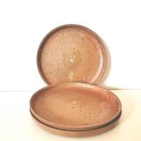 trio of brown stoneware plates, handmade pottery
